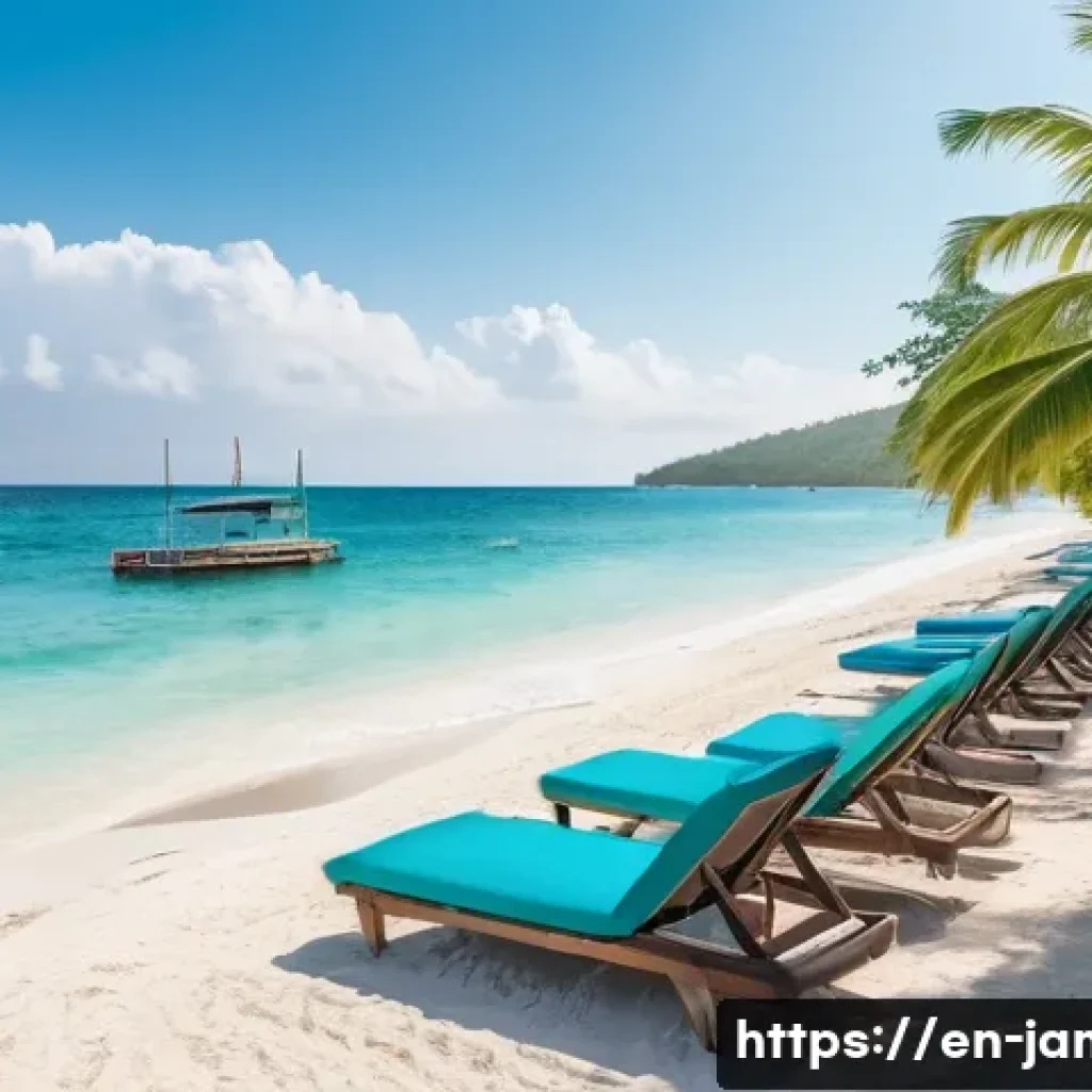 몬테고 베이 여행 가이드 - A serene early morning scene at Doctor’s Cave Beach in Montego Bay, featuring powdery white sand and...