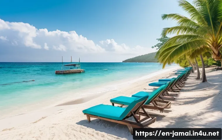 몬테고 베이 여행 가이드 - A serene early morning scene at Doctor’s Cave Beach in Montego Bay, featuring powdery white sand and...